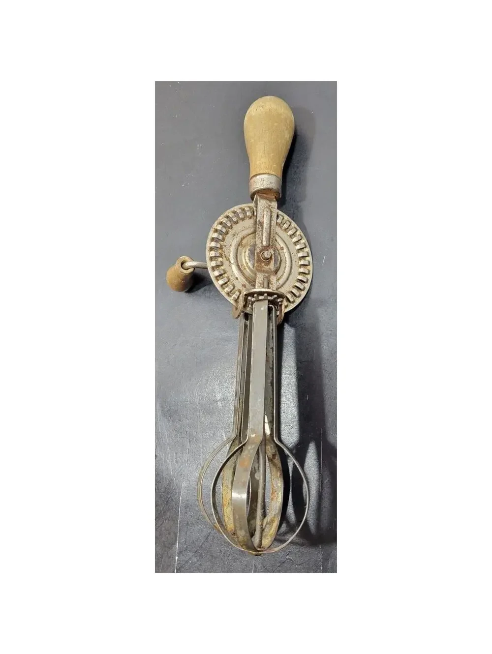 Vintage Antique Wood Handled Hand Mixer Egg Beaters Rustic - Lot of 2